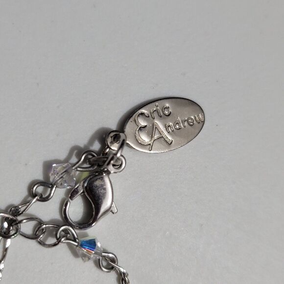 Silver Figaro Chain With Round Crystal 18" Necklace - Picture 5 of 11